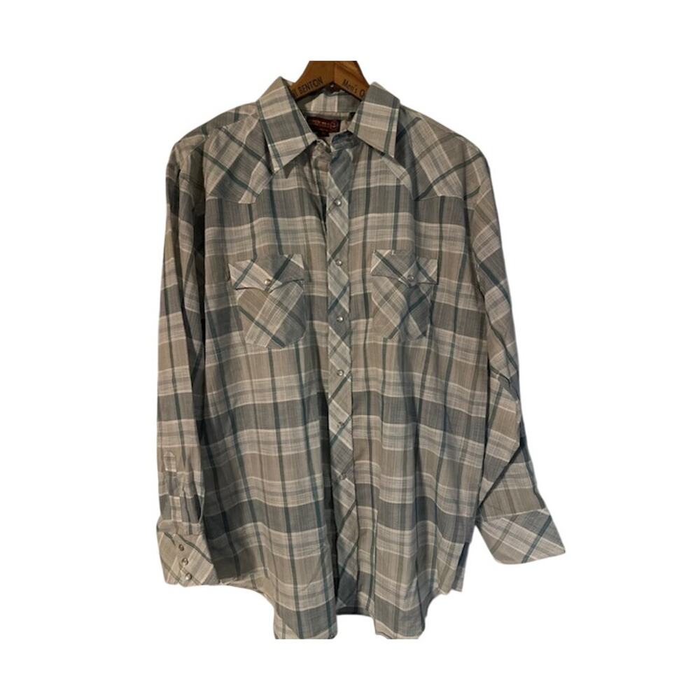 Vintage Men's Pearl Snap Western Shirt in Teal and Grey